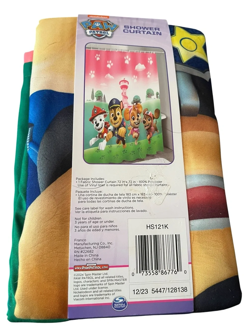 Paw Patrol Pink, Green & Blue Kids Shower Curtain